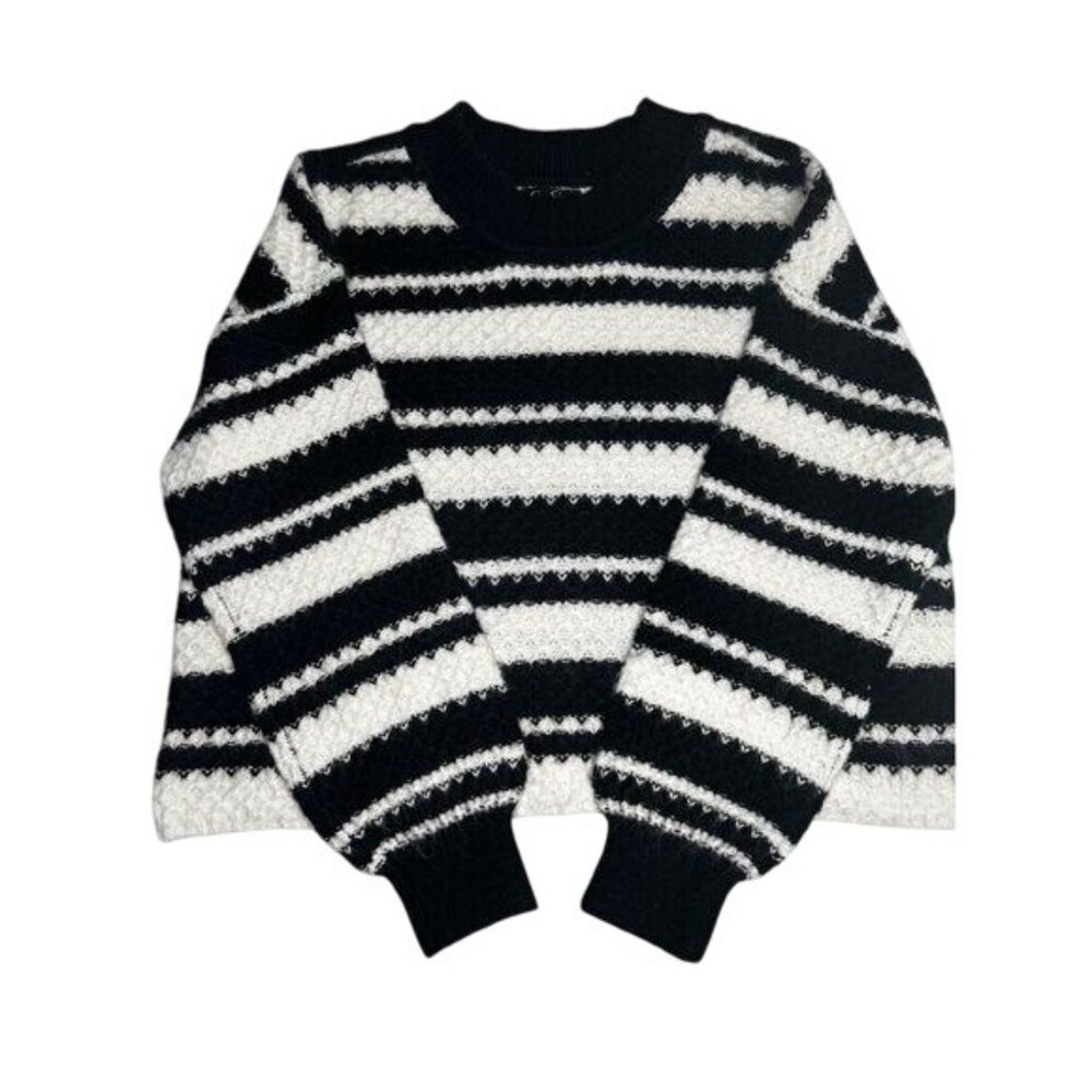 Jessica Simpson Croped Black & White Striped Textured Sweater Large